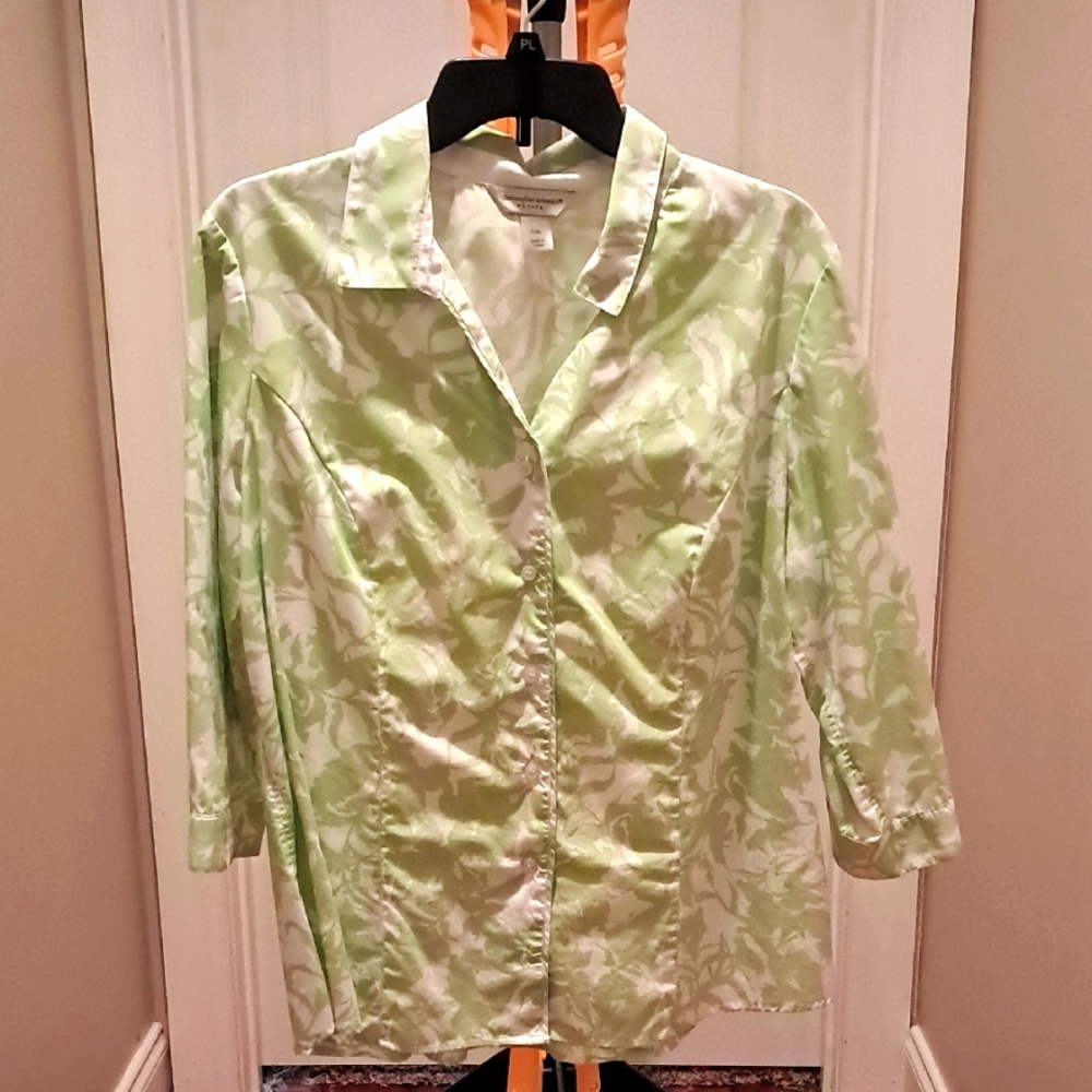 Christopher & Banks Green and Cream Floral Blouse